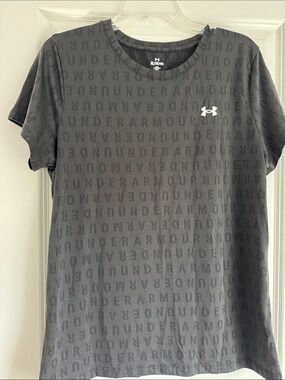 Under Armour Charcoal Gray Logo Print Performance Tee